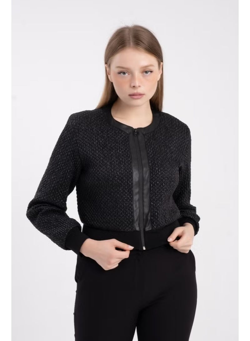 Modatalika Ribbed, Lined Faux Leather Short Coat - Image 2